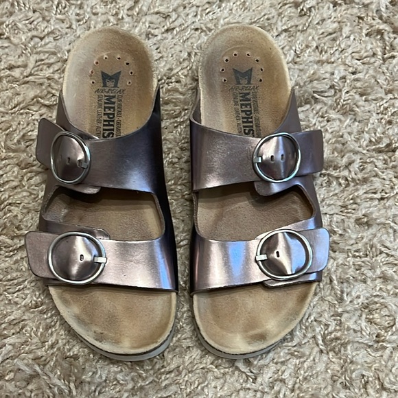 MEPHISTO Buckle Sandals Metallic Rose Gold Size 38 | 8 - Picture 3 of 15